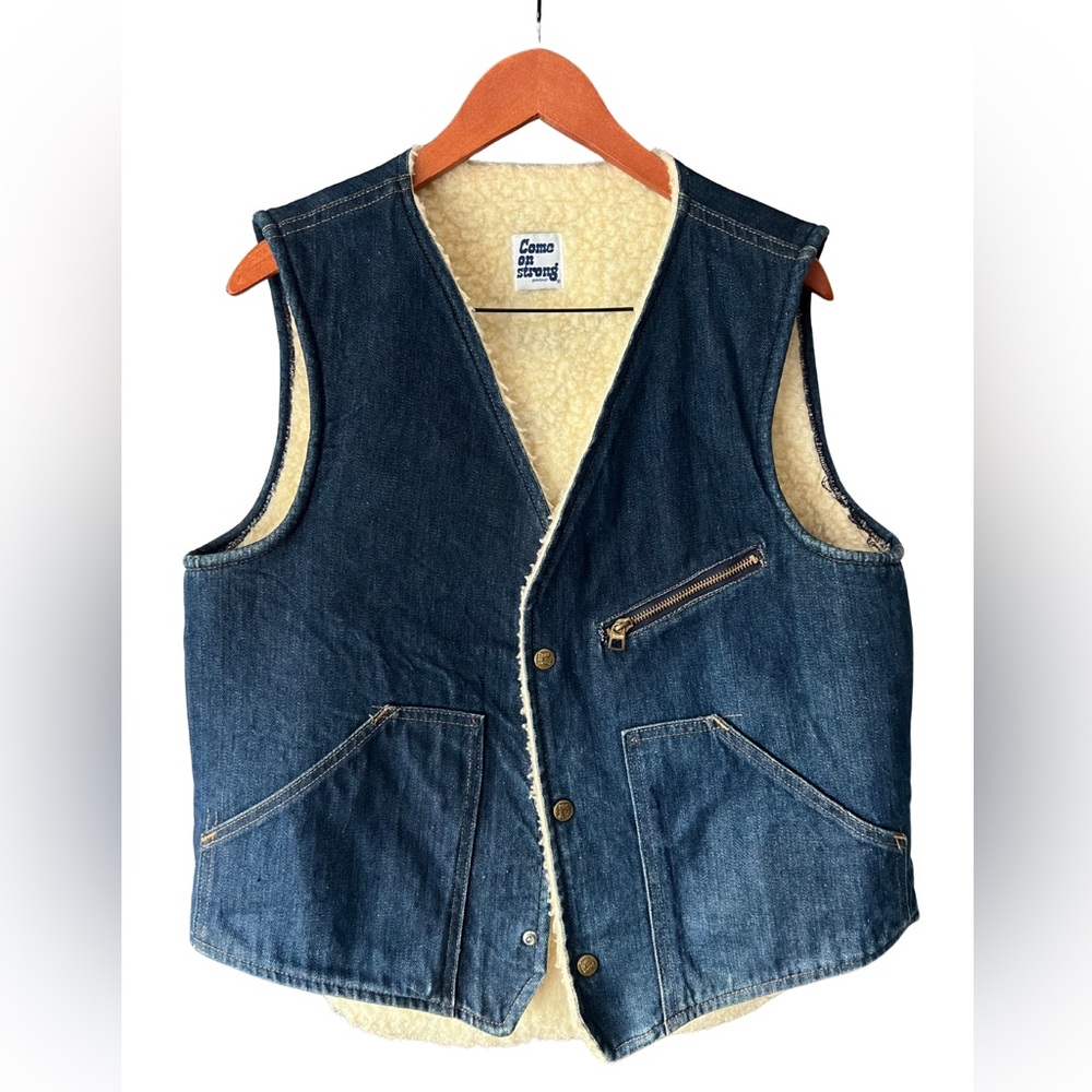 Vintage Western Come On Strong Denim Vest with Sherpa Lining